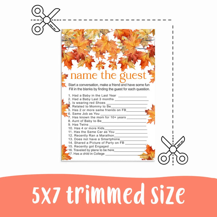 Autumn Leaves Baby Shower Find the Guest Game - Printable Download - Paper Clever Party