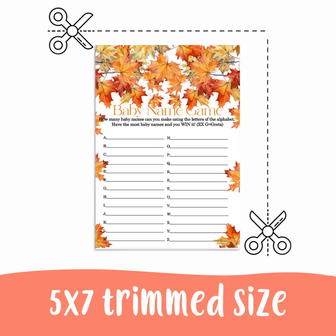 Autumn Leaves Baby Shower Name Race Game Printable Download Fall in Love - Paper Clever Party