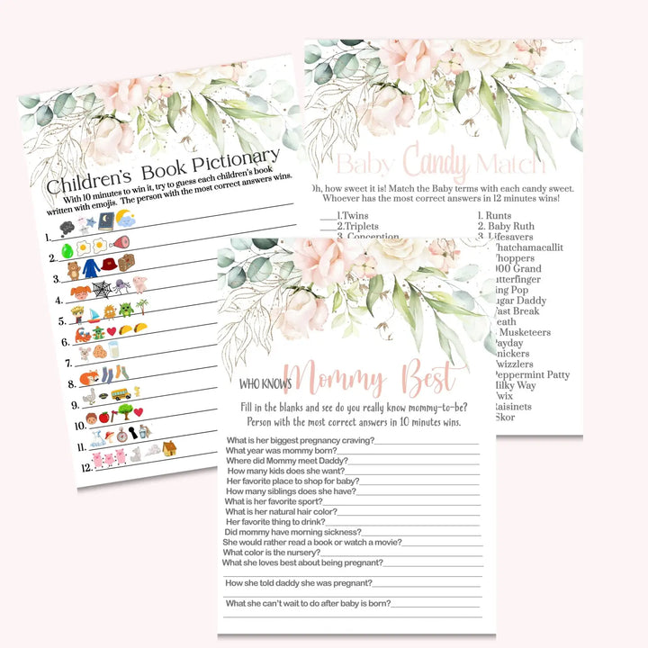Baby in bloom shower games bundle – instant download printable activities coed celebration fun digital game diy party
