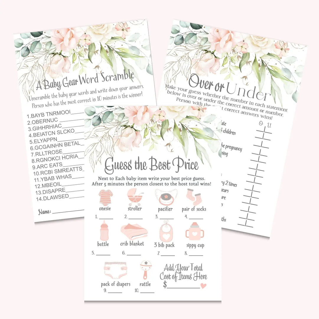 Baby in bloom shower games bundle – instant download printable activities coed celebration fun digital game diy party