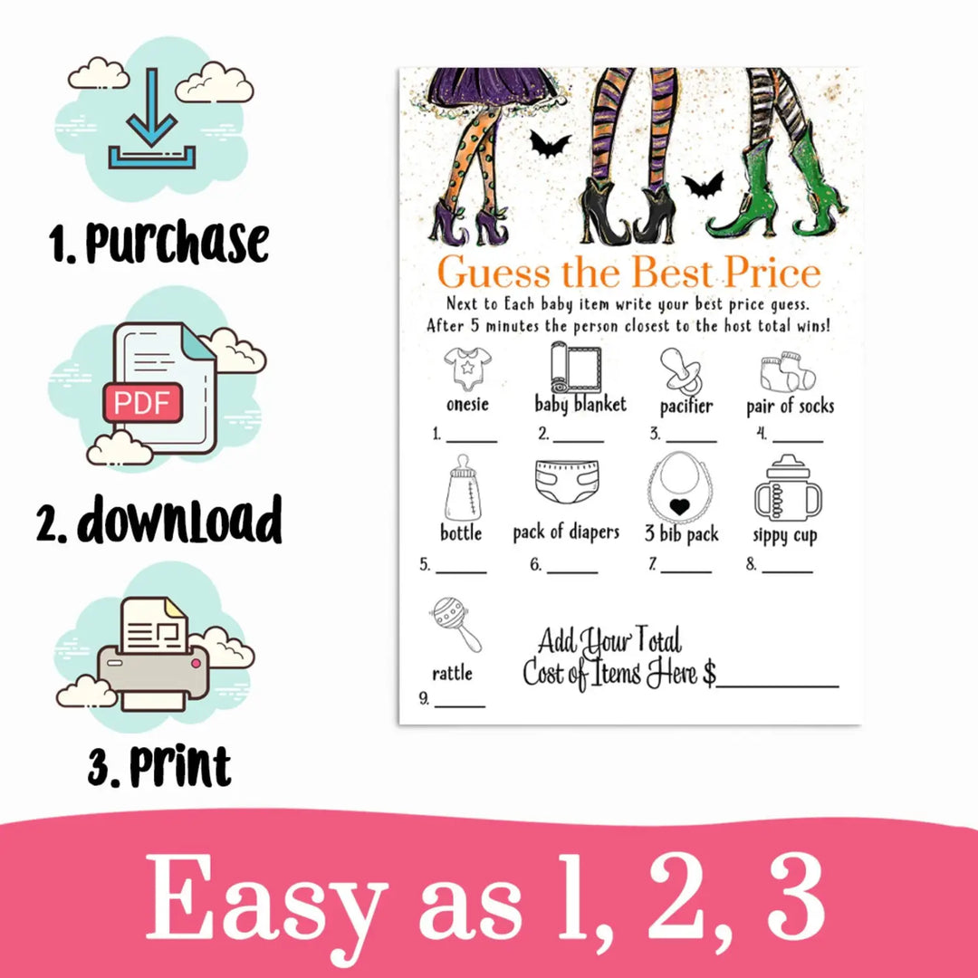 Baby is Brewing Printable Baby Shower Guess the Price is Right Game DIY Halloween - Paper Clever Party