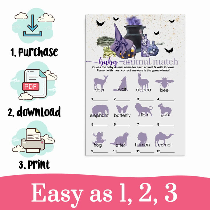 Baby Brewing Baby Shower Animal Matching Game Printable Download Activity - Paper Clever Party