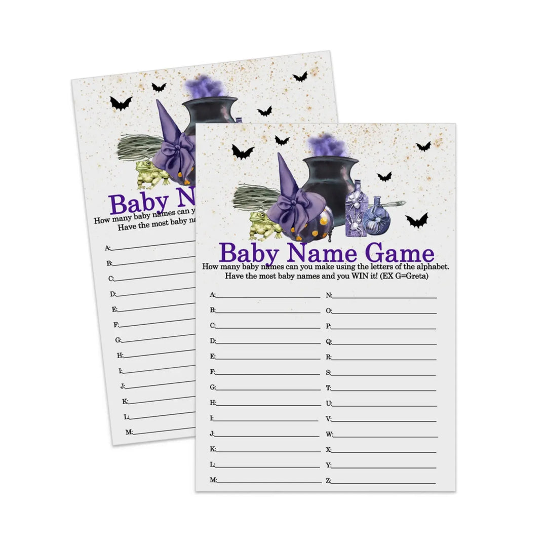 Baby is Brewing Baby Shower Game Printable Name Race - Instant Download Halloween Purple and Black - Paper Clever Party