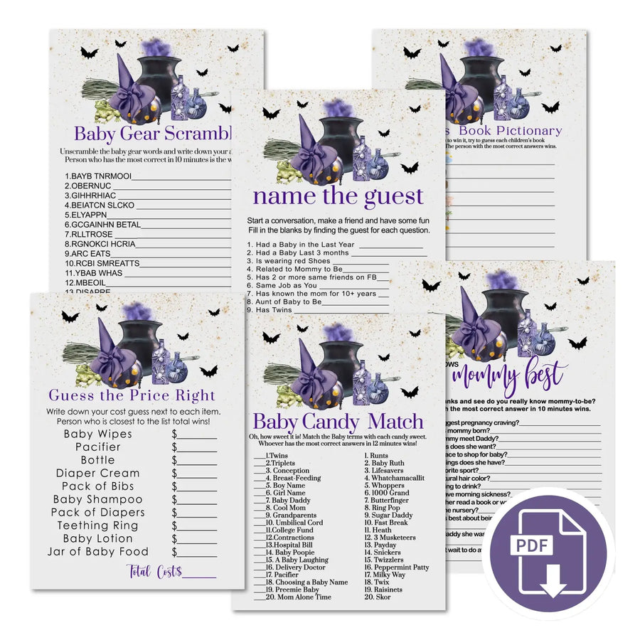 A baby is brewing shower games bundle – instant download printable activities coed celebration fun witch and wizard diy