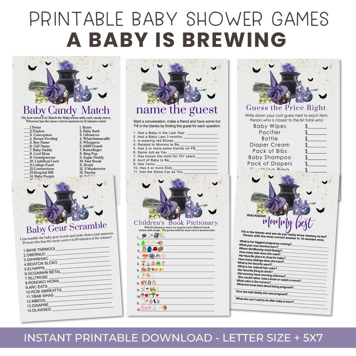 A baby is brewing shower games bundle – instant download printable activities coed celebration fun witch and wizard diy