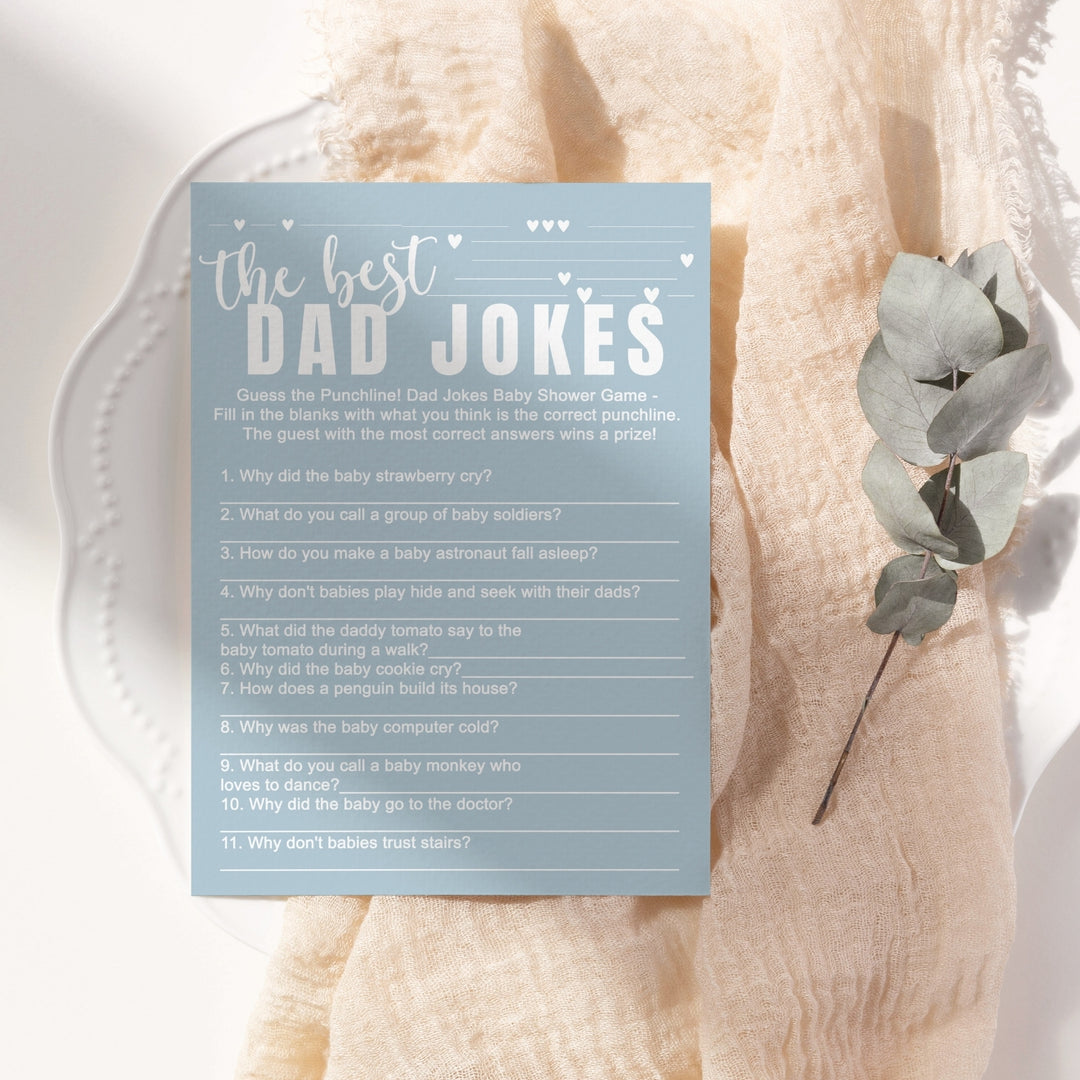 Blue Baby Shower Game Set - Who Knows Mommy Best & Dad Jokes, Modern Minimalist, 25 Pack - Paper Clever Party