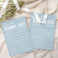 Blue Baby Shower Game Set - Who Knows Mommy Best & Dad Jokes, Modern Minimalist, 25 Pack - Paper Clever Party