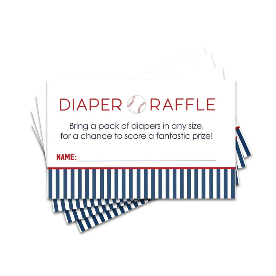 Baseball Diaper Raffle Tickets - Baby Shower Games, Invitation Inserts, 2x3.5 inches, Pack of 25 - Paper Clever Party