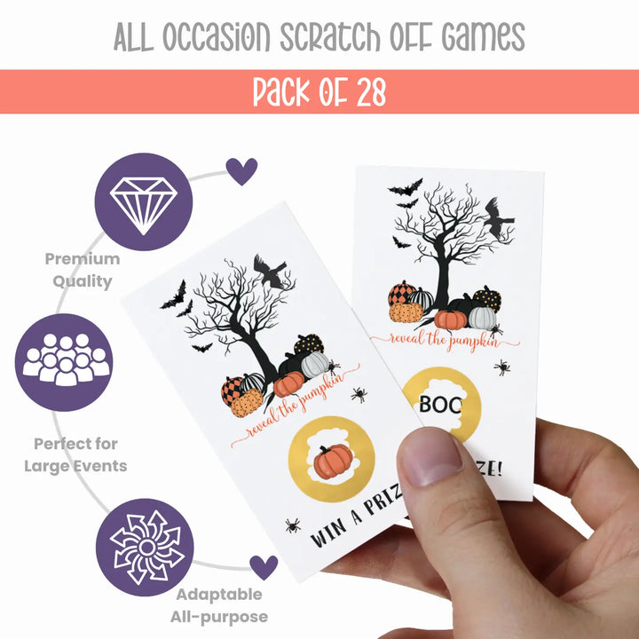 Bewitched Scratch Off Cards Halloween Games for Adults, Wedding, Showers, Party Scratcher Tickets Fall Events, Pumpkin Favors, 28 Pack - Paper Clever Party