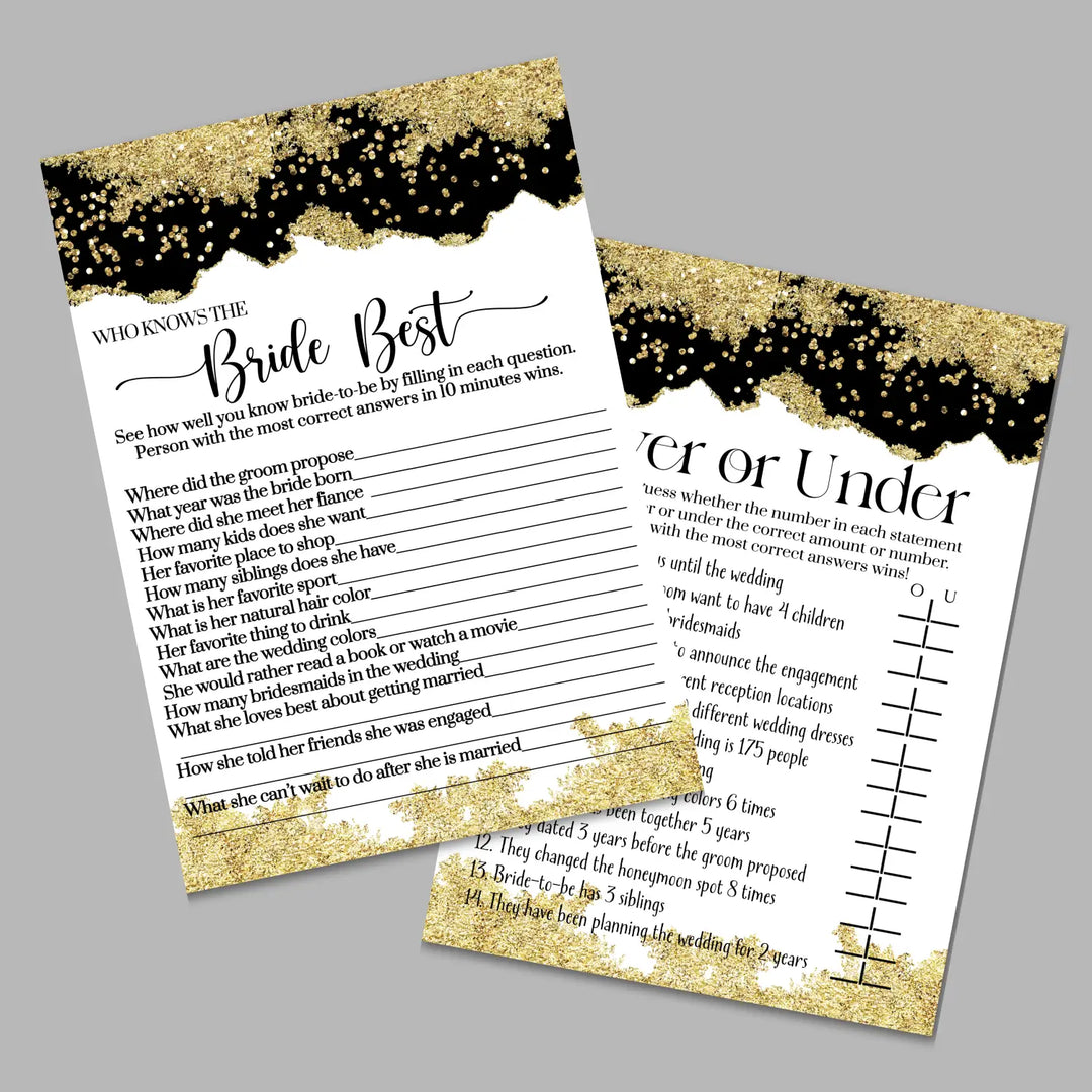 Black and gold bridal shower game instant download printable engaging wedding activities pdf format - party games