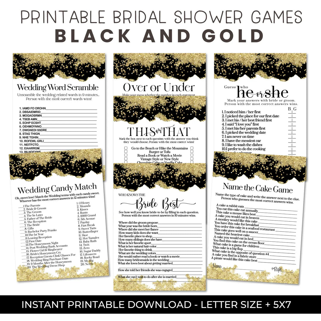 Black and gold bridal shower game instant download printable engaging wedding activities pdf format - party games
