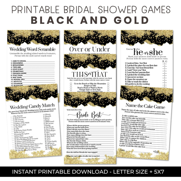 Black and gold bridal shower game instant download printable engaging wedding activities pdf format - party games