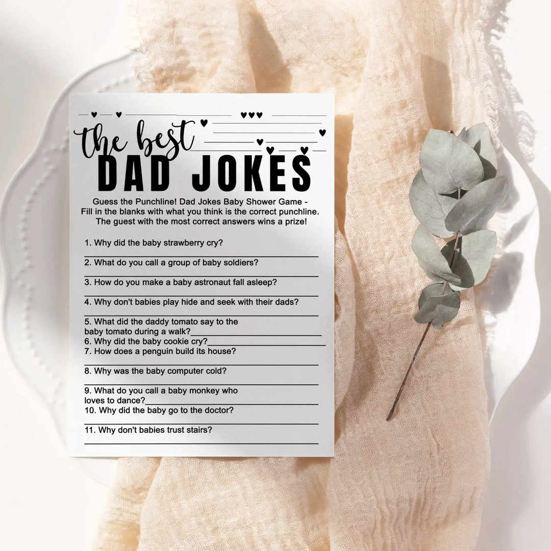 Black and White Baby Shower Game 2-in-1 Set - Who Knows Mommy Best & Dad Jokes, 25 Pack - Paper Clever Party