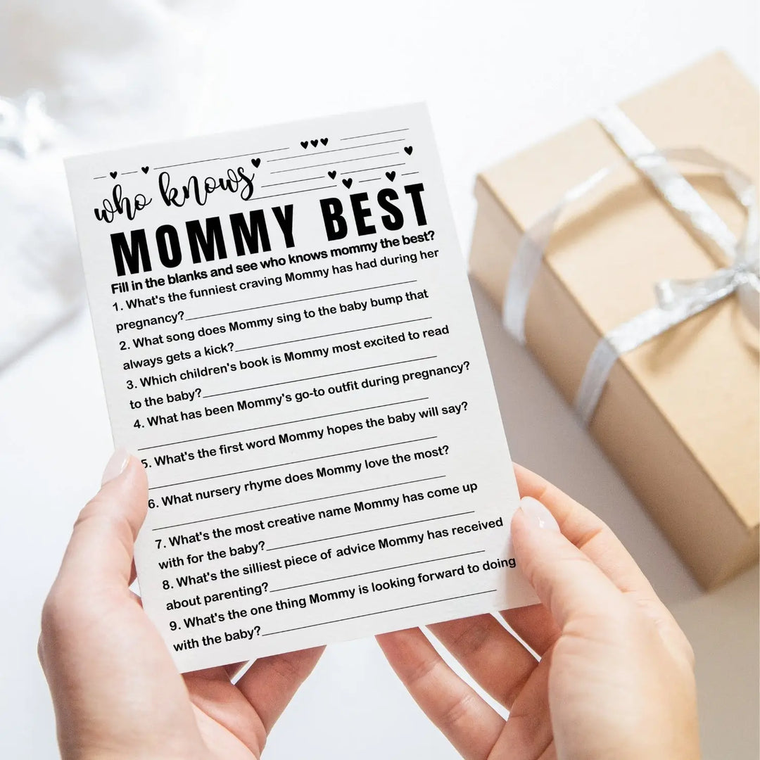 Black and White Baby Shower Game 2-in-1 Set - Who Knows Mommy Best & Dad Jokes, 25 Pack - Paper Clever Party