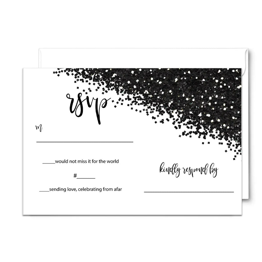 Black & White Skull Gothic Glam RSVP Cards - Bold Wedding Response Set, 3.5x5, Envelopes Included, 25 Pack - Paper Clever Party