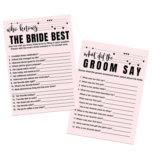 Modern Chic Bridal Shower Game Bundle 2-in-1 - Who Knows the Bride Best & What Did the Groom Say (25 Pack)