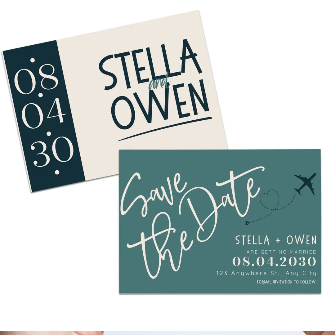 Custom Teal, Black, and Creamy White Save the Date Cards - Personalized 4x6 Inch Invitations with Elegant Typography and White Envelopes - Perfect for Weddings, Birthdays, and Showers