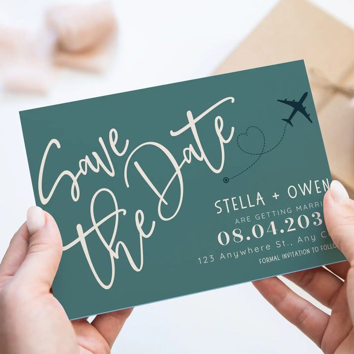 Custom Teal, Black, and Creamy White Save the Date Cards - Personalized 4x6 Inch Invitations with Elegant Typography and White Envelopes - Perfect for Weddings, Birthdays, and Showers