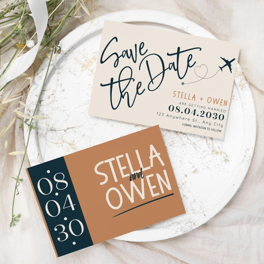 Custom Black, Cream, and Canyon Sand Save the Date Cards - Personalized 4x6 Inch Invitations with Elegant Typography and White Envelopes - Perfect for Weddings, Birthdays, and Showers