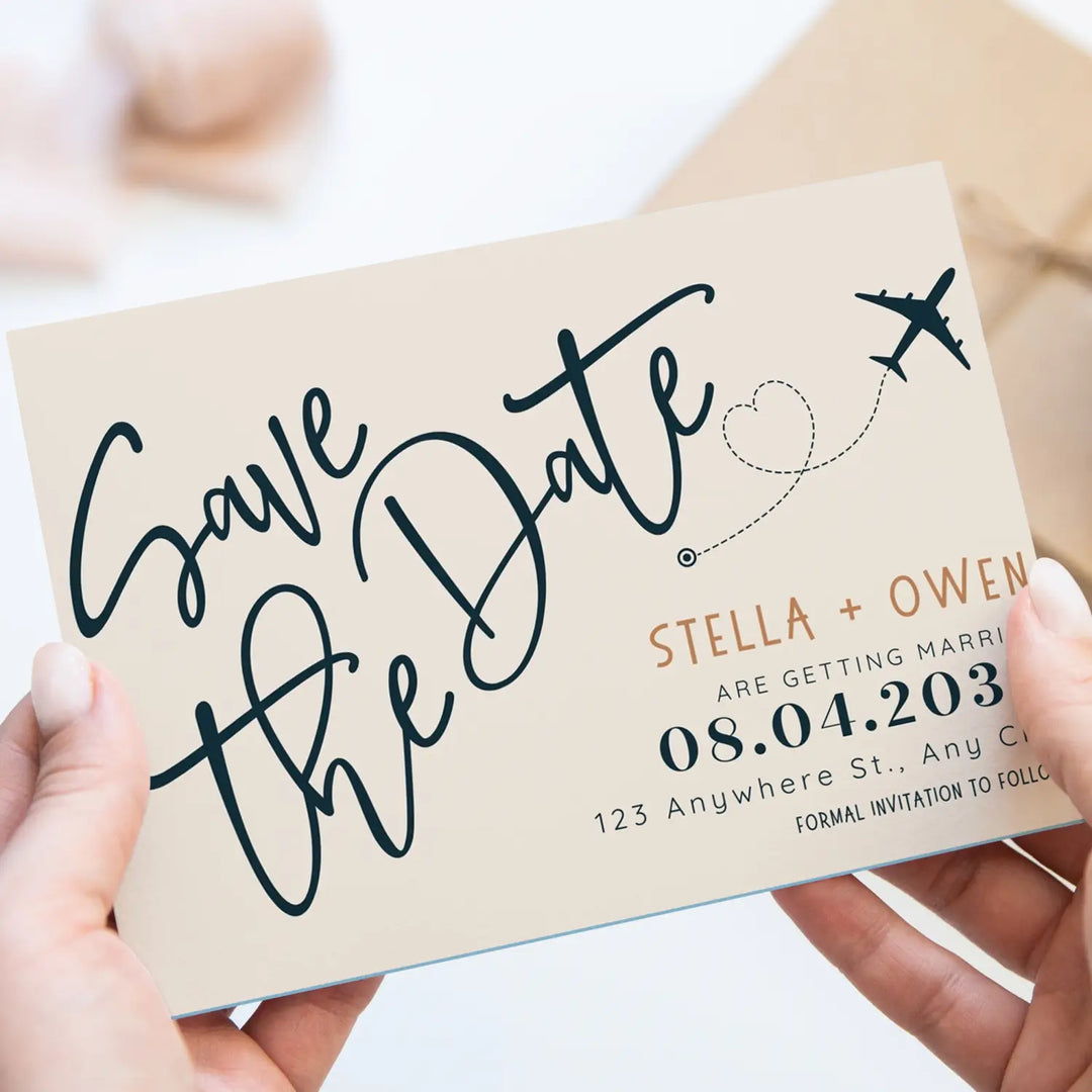 Custom Black, Cream, and Canyon Sand Save the Date Cards - Personalized 4x6 Inch Invitations with Elegant Typography and White Envelopes - Perfect for Weddings, Birthdays, and Showers