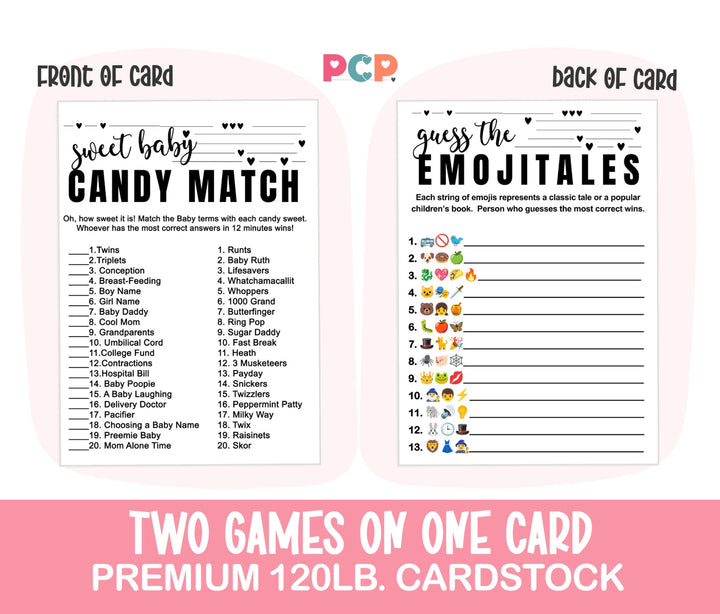 Sophisticated 2-in-1 Baby Shower Game Bundle - Match the Candy Bar & Guess the Storybook - 25 Pack - Paper Clever Party