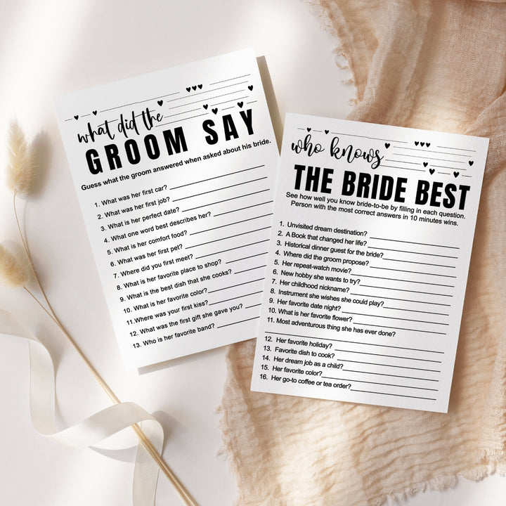 Black and White Bridal Shower Game Bundle - 2-in-1 Word Scramble & Wedding Song Guessing Fun for Guests - 25 Pack - Paper Clever Party