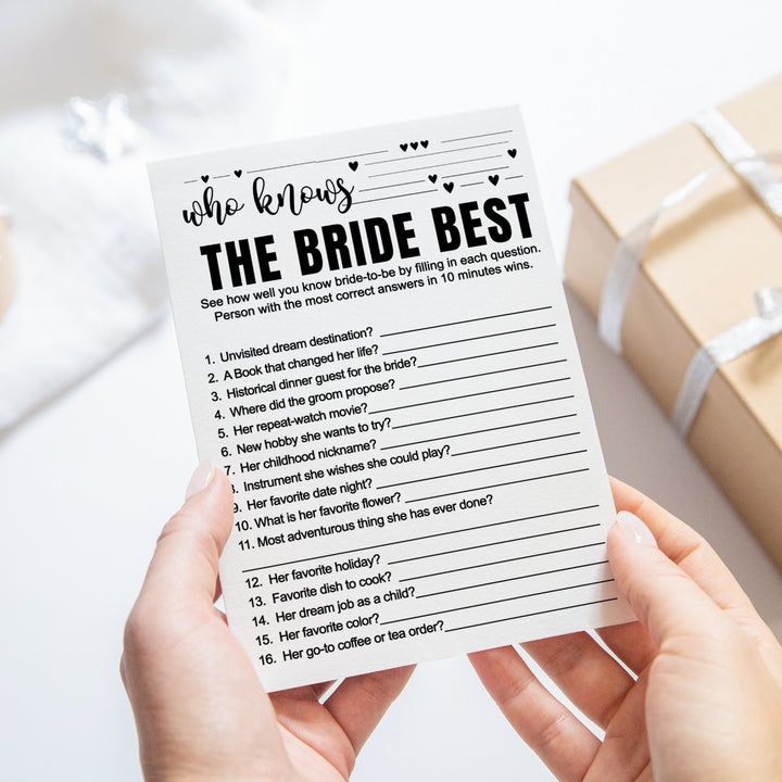 Black and White Bridal Shower Game Bundle 2-in-1 - Who Knows the Bride Best & What Did the Groom Say (25 Pack) - Paper Clever Party