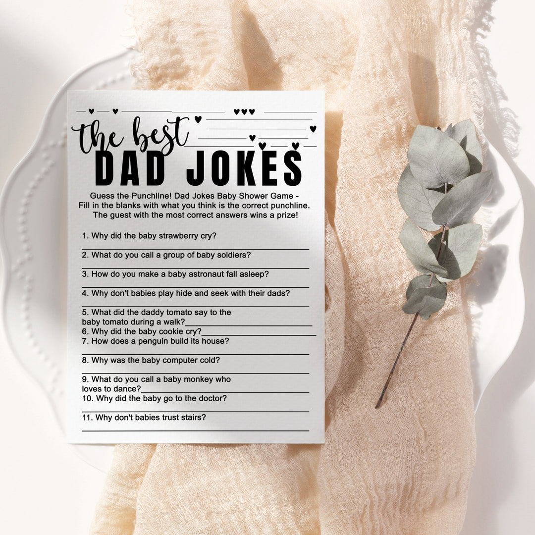 Black and White Baby Shower Game 2-in-1 Set - Who Knows Mommy Best & Dad Jokes, 25 Pack - Paper Clever Party