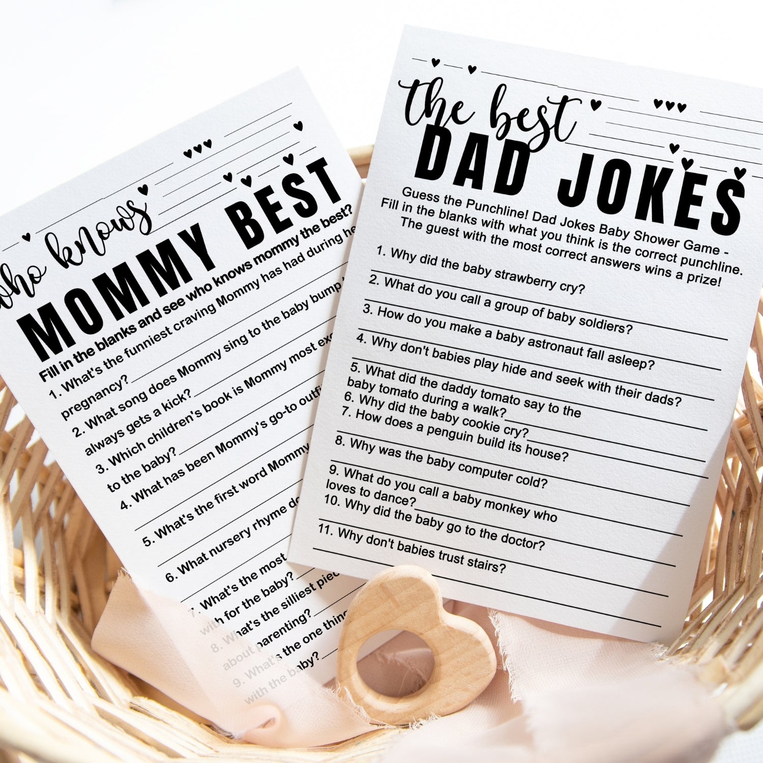 Black and White Baby Shower Game 2-in-1 Set - Who Knows Mommy Best & Dad  Jokes – Paper Clever Party