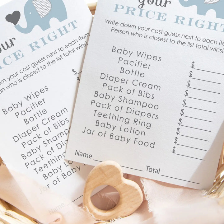 Blue & Grey Elephant Baby Shower Guessing Game - Paper Clever Party