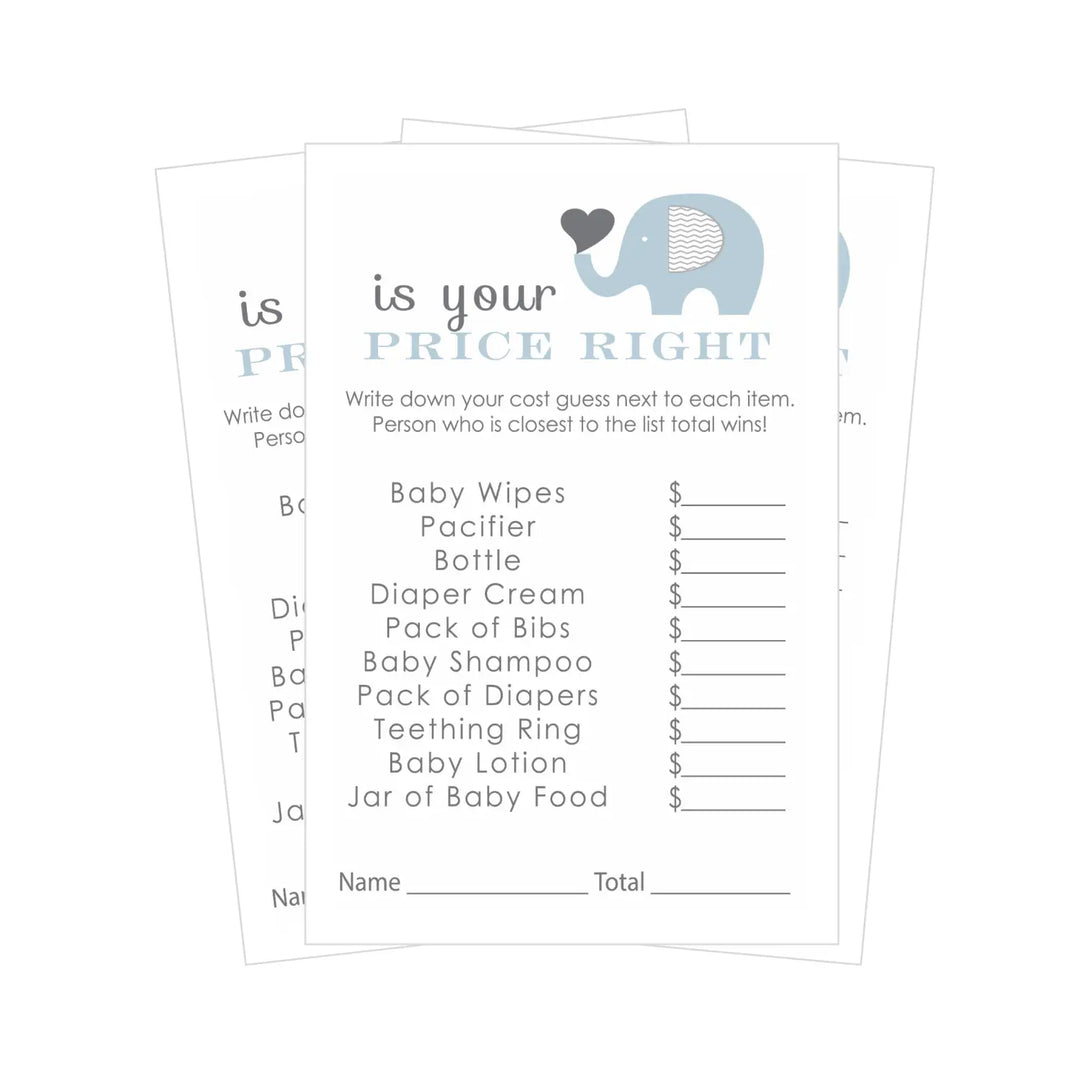 Blue & Grey Elephant Baby Shower Guessing Game - Paper Clever Party