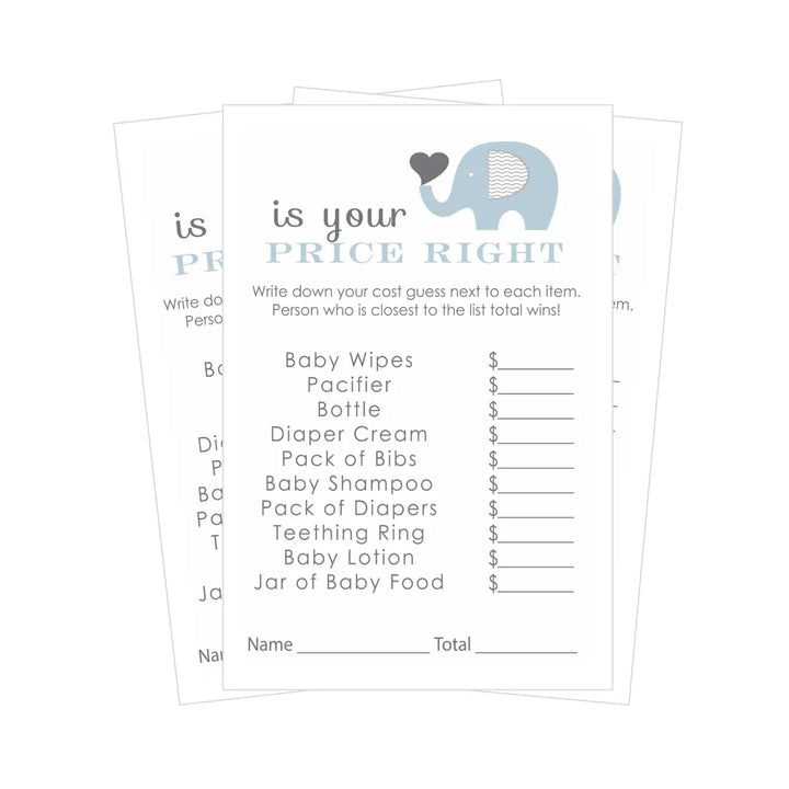 Blue & Grey Elephant Baby Shower Guessing Game - Paper Clever Party