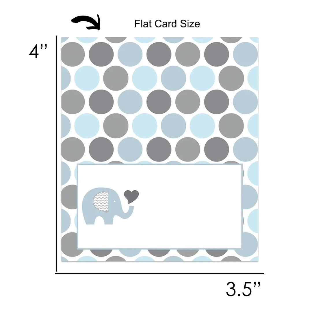 Blue & Grey Elephant Place Cards (25-Pack) - Paper Clever Party