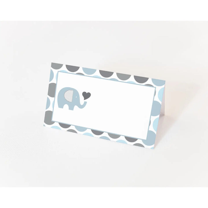 Blue & Grey Elephant Place Cards (25-Pack) - Paper Clever Party