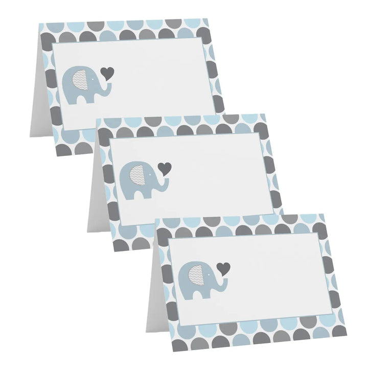 Blue & Grey Elephant Place Cards (25-Pack) - Paper Clever Party