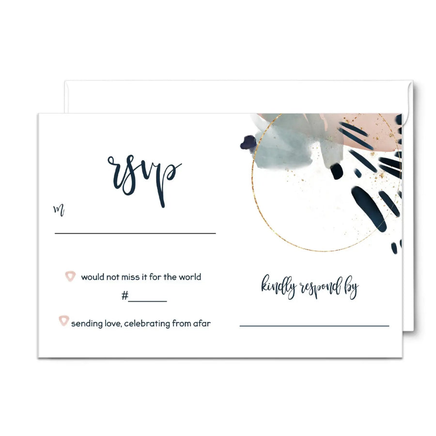 Blue Rose Watercolor Modern RSVP Cards - Chic Wedding Response Set, 3.5x5, Envelopes Included, 25 Pack - Paper Clever Party