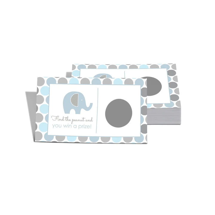 Baby Shower Games Elephant - 28 Cards - Fun Scratch Off Game Guest Activities to Reveal Prizes, Safari Favors Ideas Prince Theme Blue and Grey