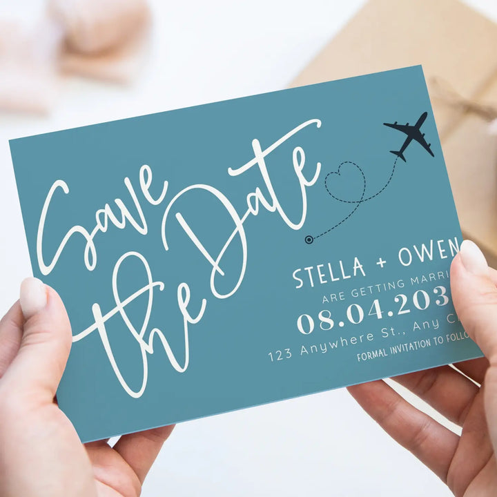 Custom Sapphire, Black, and Cream Save the Date Cards - Personalized 4x6 Inch Invitations with Elegant Typography and White Envelopes - Perfect for Weddings, Birthdays, and Showers