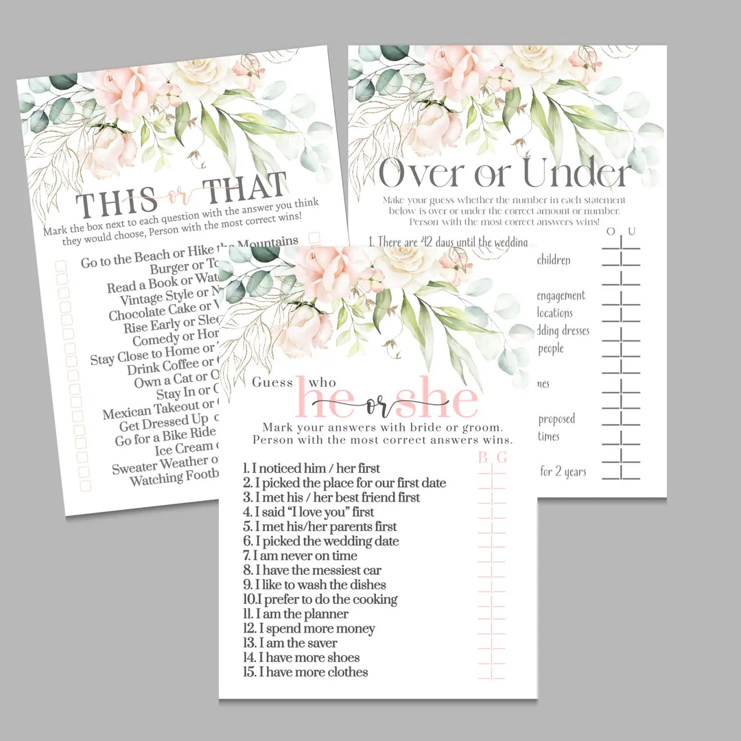 Blush blooms bridal shower game instant download diy fun printable activities wedding pdf - party games