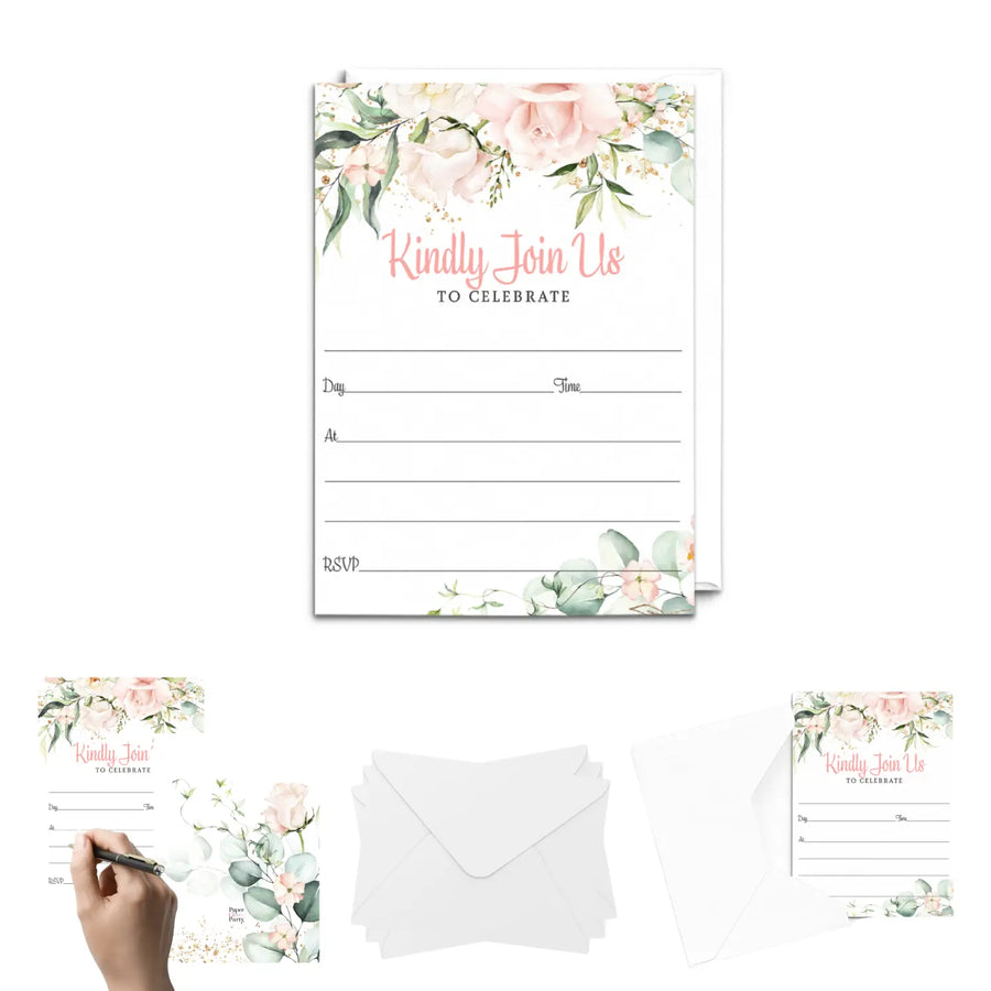 Blush Blooms Event Invites - 25ct, Rustic Floral, 5x7 - Paper Clever Party