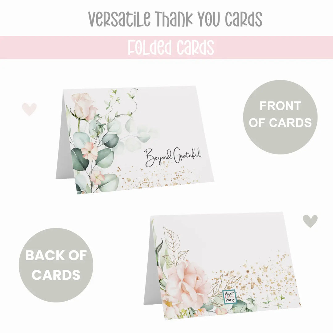 Blush Blooms Floral Thank You Cards - 25-Pack Exquisite Notecards for Bridal Showers, Weddings - Paper Clever Party