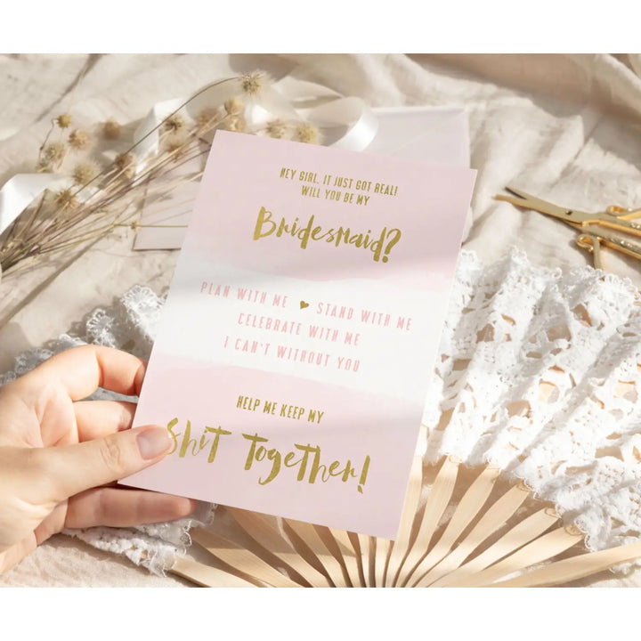 Blush and Gold Bridesmaid Proposal Cards (6-Pack) - Paper Clever Party