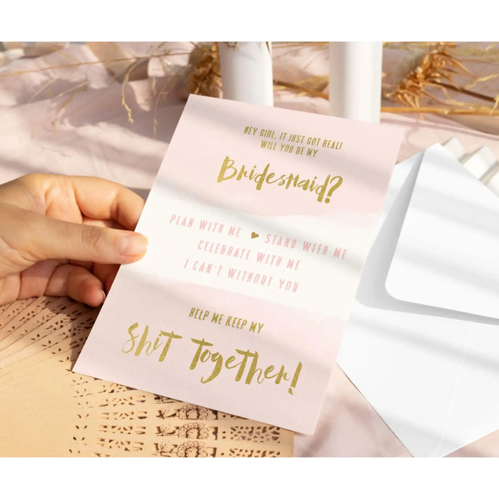 Blush and Gold Bridesmaid Proposal Cards (6-Pack) - Paper Clever Party