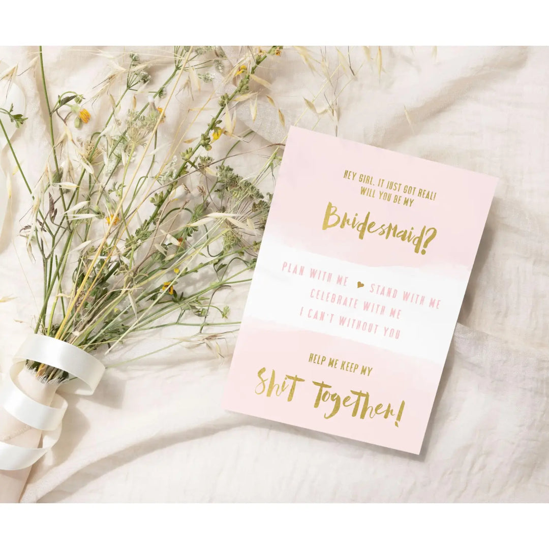 Blush and Gold Bridesmaid Proposal Cards (6-Pack) - Paper Clever Party