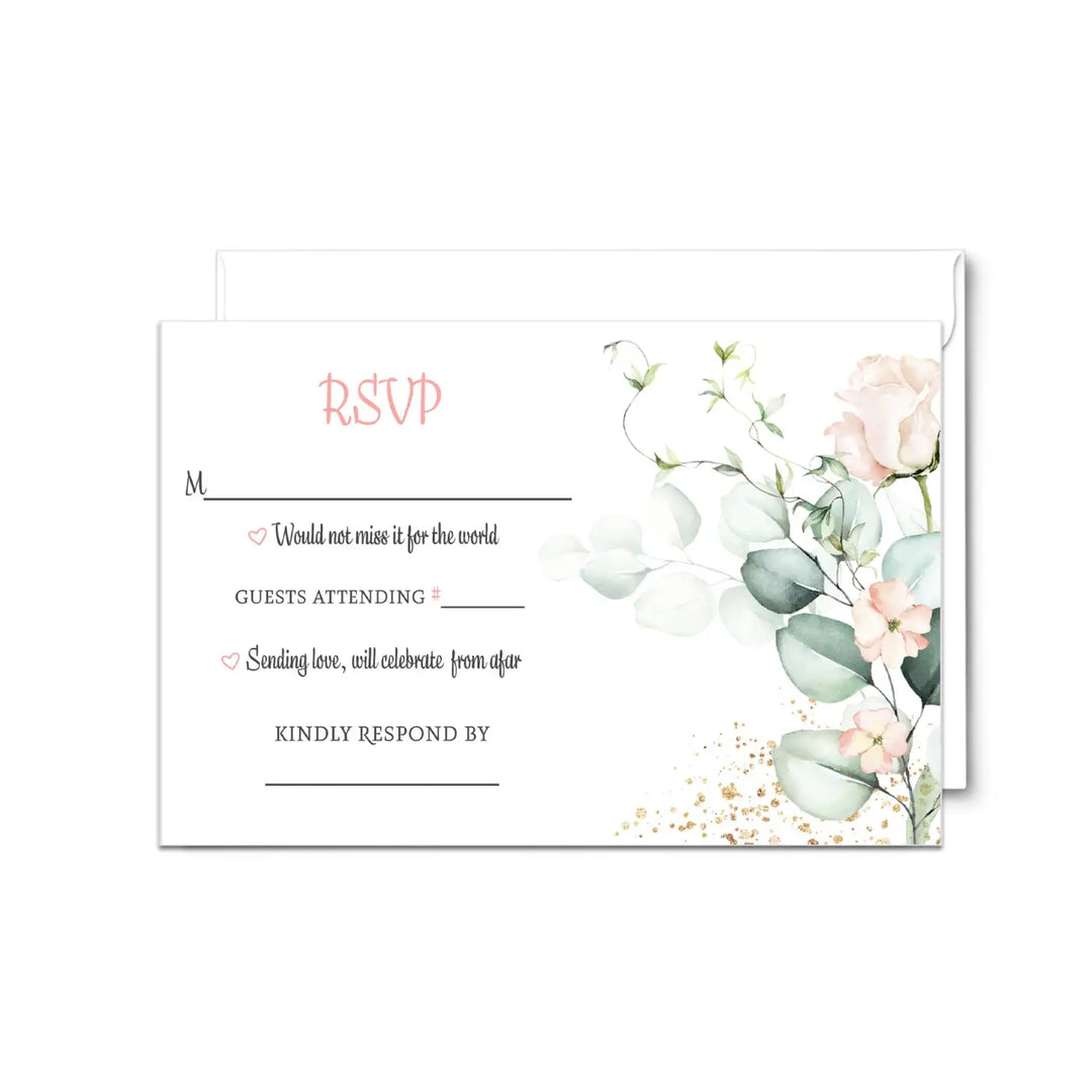 Blush greenery pink floral rsvp cards - wedding response set 3.5x5 envelopes included 25 pack - invitations