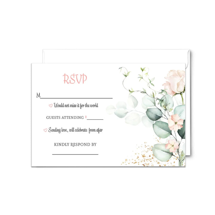 Blush greenery pink floral rsvp cards - wedding response set 3.5x5 envelopes included 25 pack - invitations
