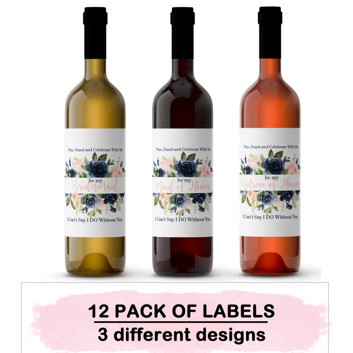 ‘Blushing Bridesmaid’ Wine Bottle Labels - Pack of 12 - Maid & Matron of Honor Proposal Stickers - Paper Clever Party