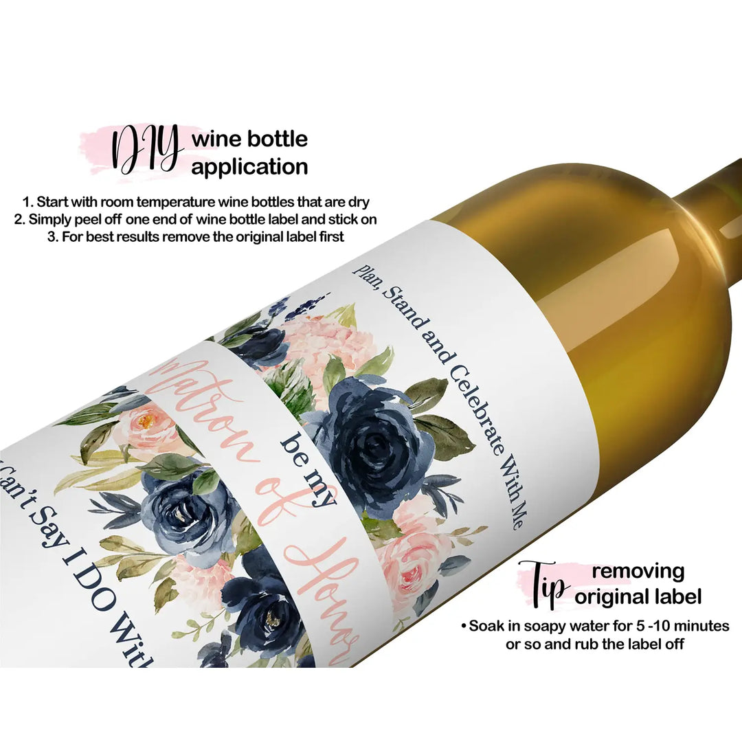 ‘Blushing Bridesmaid’ Wine Bottle Labels - Pack of 12 - Maid & Matron of Honor Proposal Stickers - Paper Clever Party