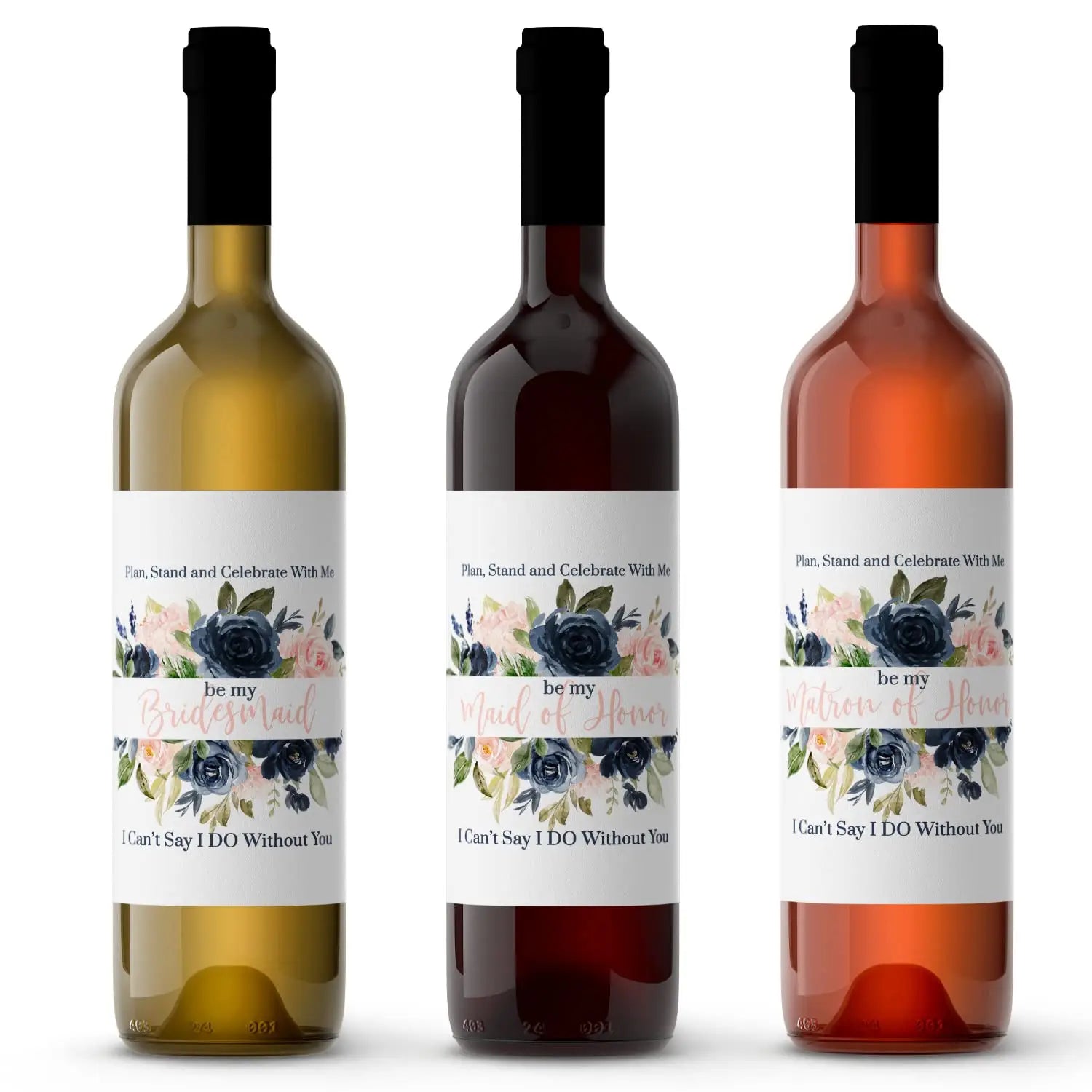 ‘blushing bridesmaid’ wine bottle labels - pack of 12 - maid & matron honor proposal stickers - kitchen