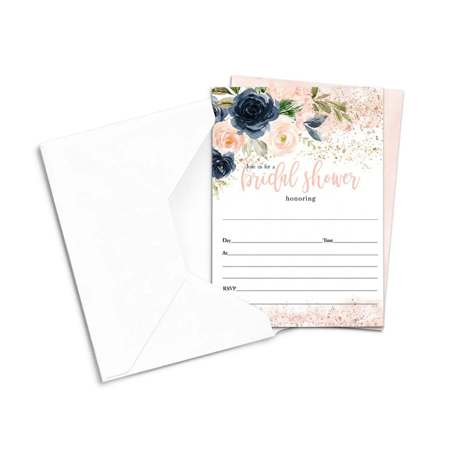 Blushing Floral Invitations with Envelopes, 25 Pack - Paper Clever Party